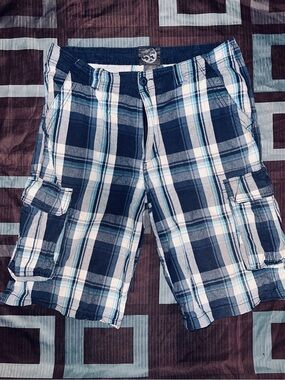 DC Men's Plaid Shorts in Navy, White, Light Blue